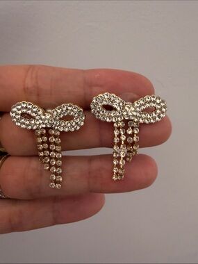 Sugarfix Gold Rhinestone Bow Drop Earrings - Sparkling Women’s Jewelry